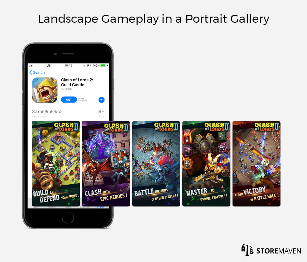 Apple App Store Gallery: Landscape vs Portrait (Which is Best for Your CVR?) 6 Landscape Gameplay in a Portrait Gallery