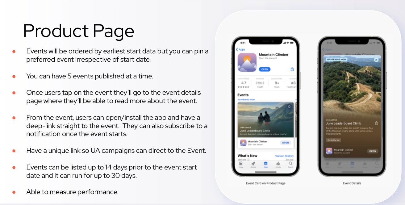 In-app events: Product Page details